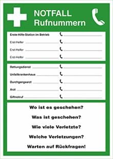 Bild von Rettungszeichen - Aushang Notfall-Rufnummern