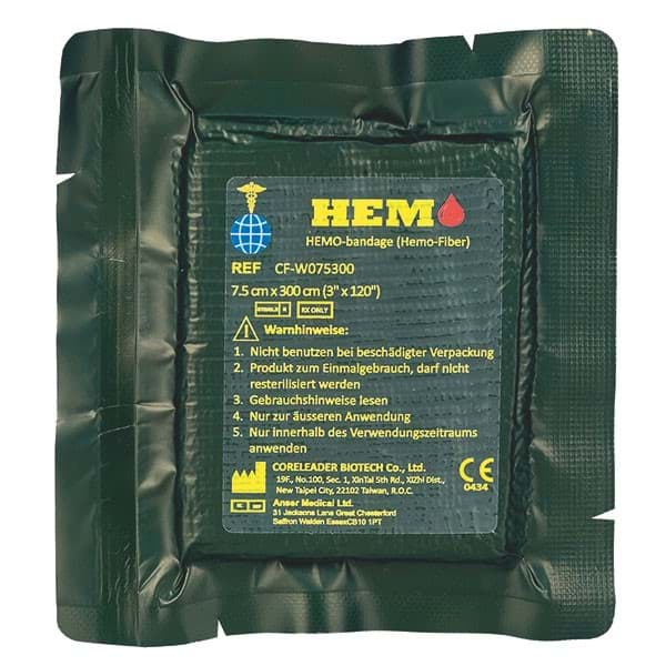 Bild von HEMO-Fiber Bandage, z-gefalten, vakuum verpackt - 7,5 cm x 3 m 