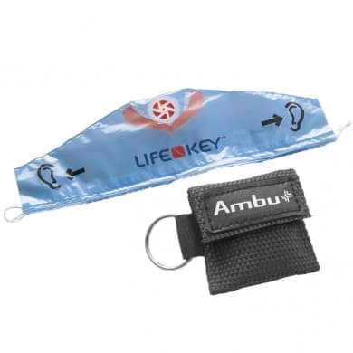 Bild von AMBU LifeKey im schwarzen Softcase- Schlüsselanhänger mit Ambu-Logo