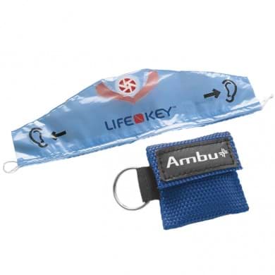 Bild von AMBU LifeKey im blauem Softcase- Schlüsselanhänger mit Ambu-Logo