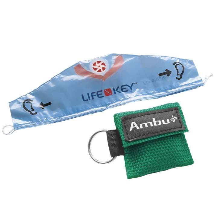 Bild von AMBU LifeKey im grünen Softcase- Schlüsselanhänger mit Ambu-Logo