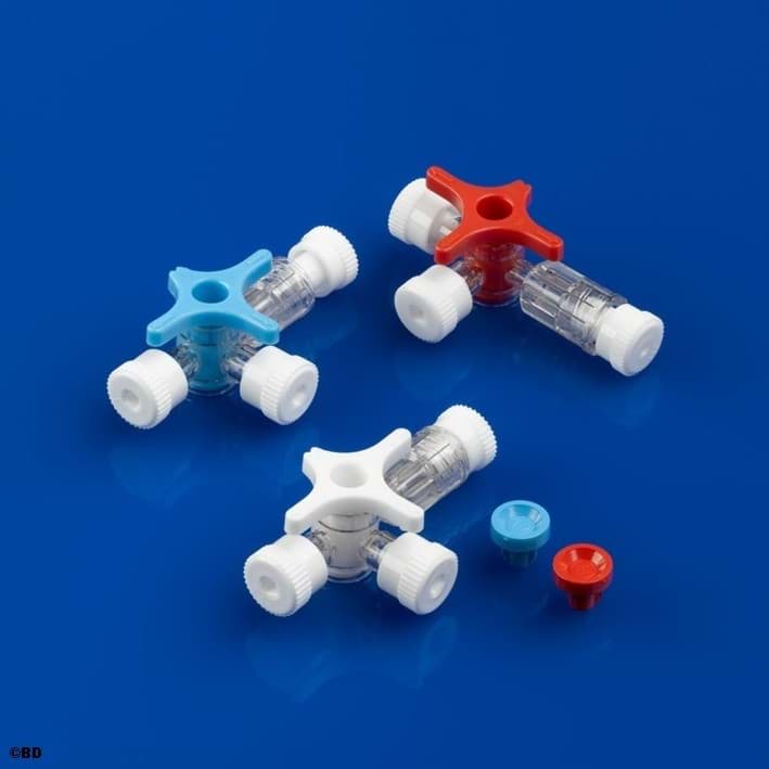 Bild von BD Connecta Plus 3 Dreiwegehahn, ohne Schlauch, 100 Stk. blau